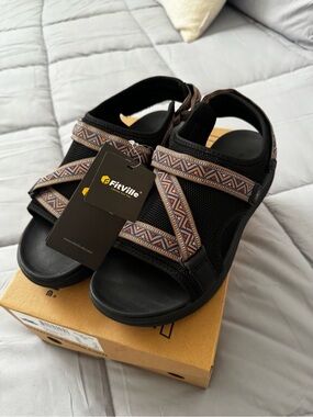 Black Sport Sandals with Patterned Straps